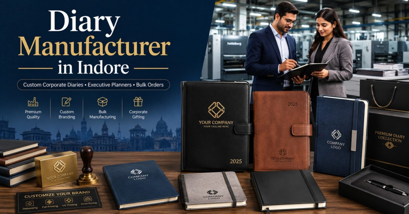 "Notebook manufacturer in Indore showcasing customised corporate notebooks, executive diaries, planners and bulk notebook manufacturing"