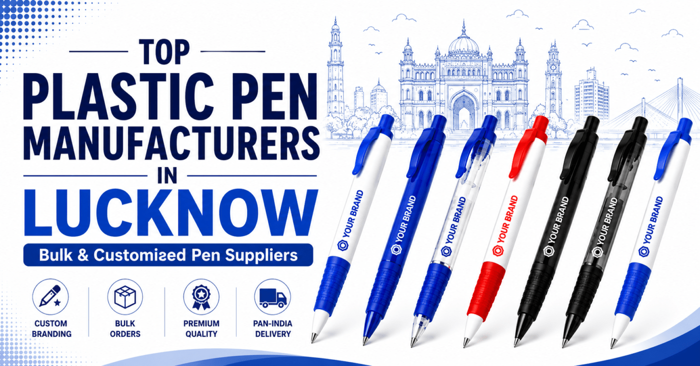 Top Plastic Pen Manufacturers in Lucknow with customised promotional plastic pens and bulk supplier branding.