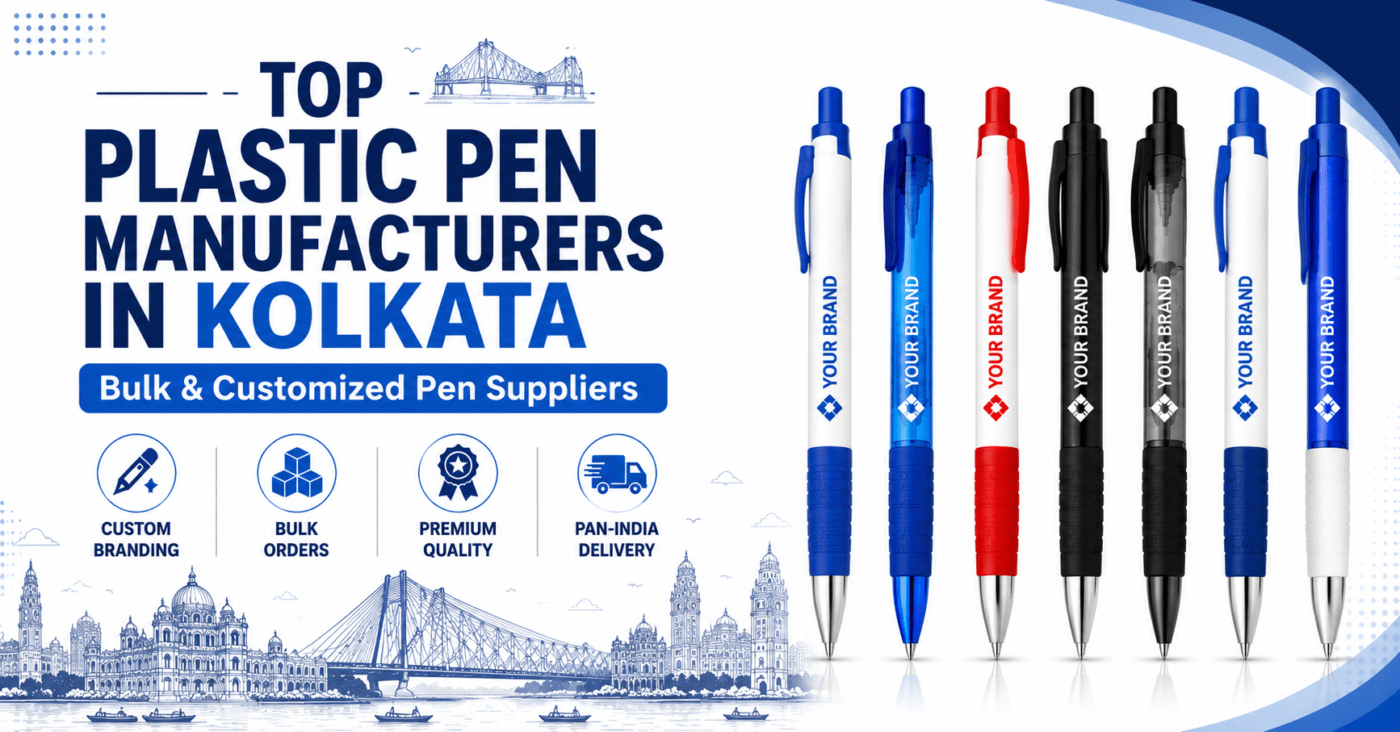 Top Plastic Pen Manufacturers in Kolkata with customised promotional plastic pens and bulk supplier branding.