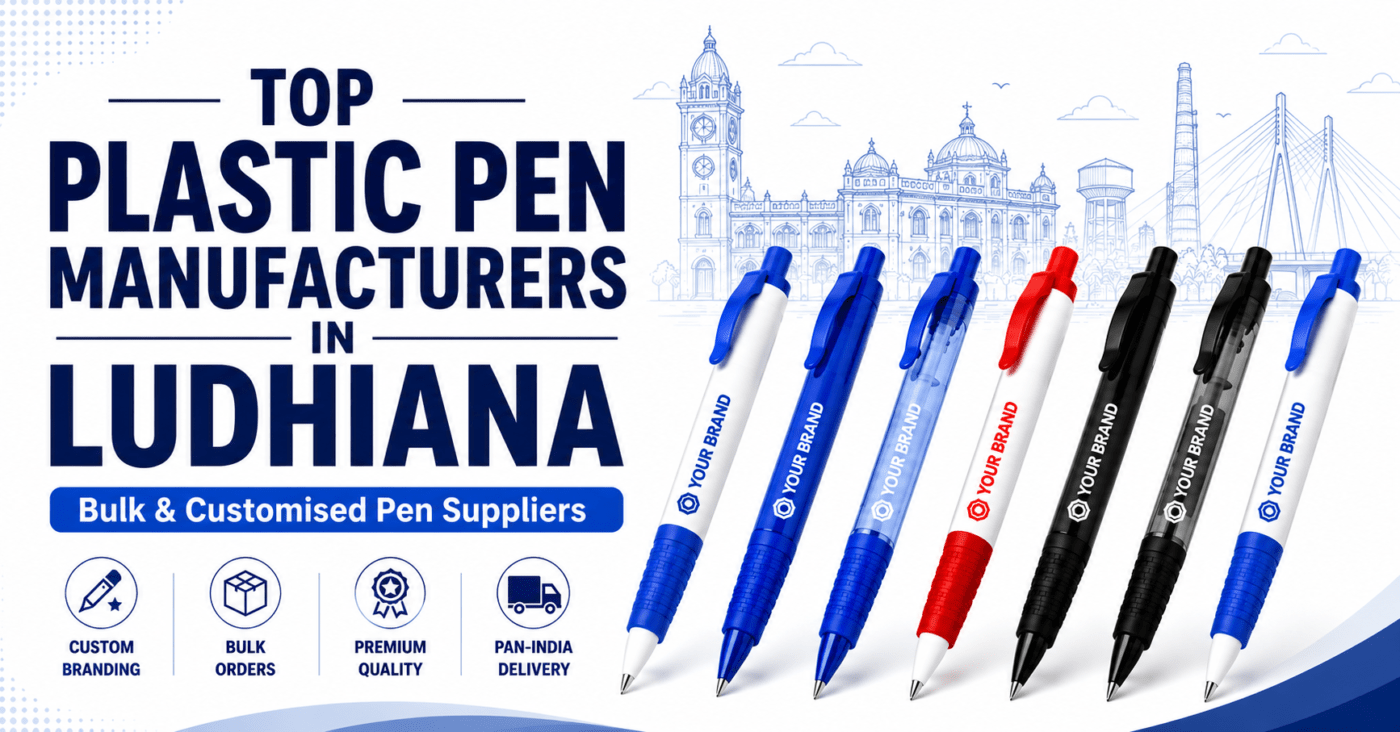 Top Plastic Pen Manufacturers in Ludhiana with customised promotional plastic pens and bulk supplier branding.
