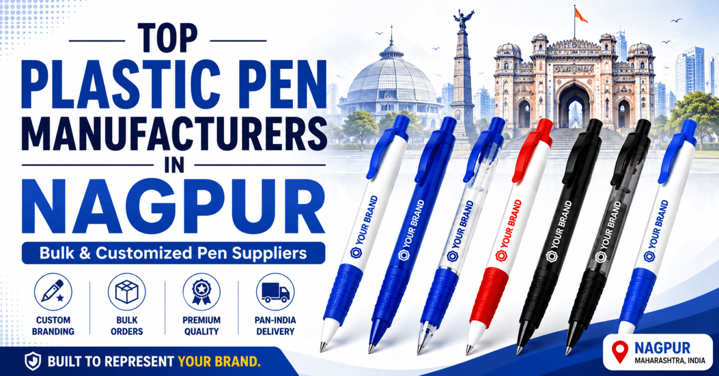 Top Plastic Pen Manufacturers in Nagpur with customised promotional plastic pens and bulk supplier branding.